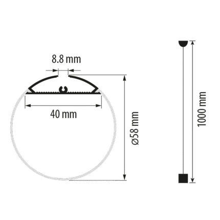 PROFIL ALUMINIU PENTRU BENZI LED DIFUZOR-CILINDRU 60mm 2m